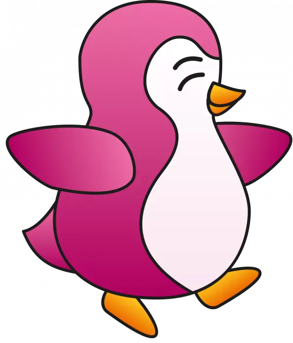 cute happy pink penguin walk sideview