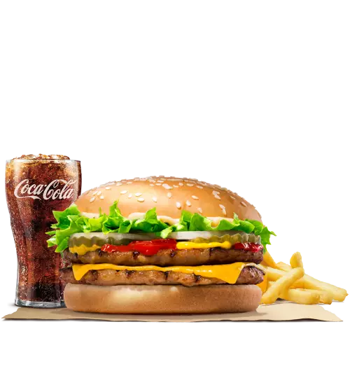 king whopper hamburger fries french burger with cola