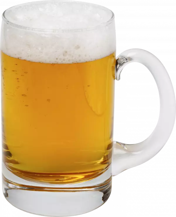 large glass of beer with foam