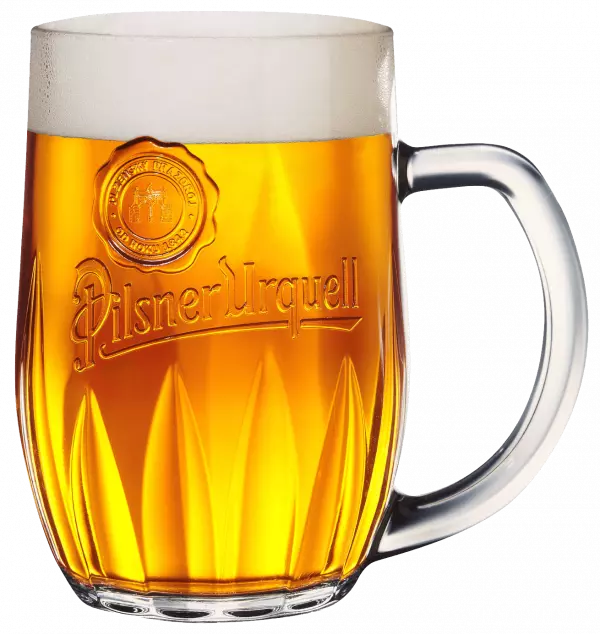 large glass of pint beer with foam
