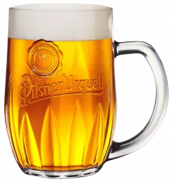 large glass of pint beer with foam