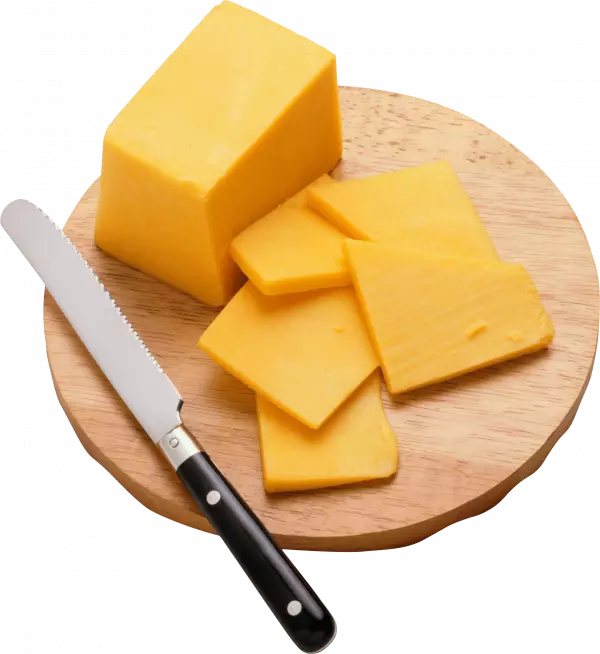 sliced cheeses in chop board using knife