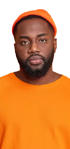 handsome serious calm guy with orange cap