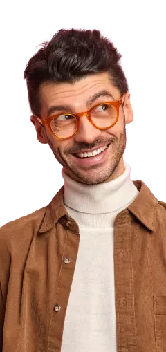 positive smiling handsome caucasian man looking sideways