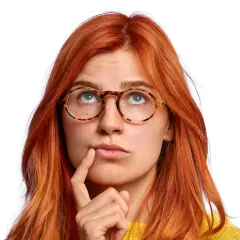 young red hair european women confused with glasses