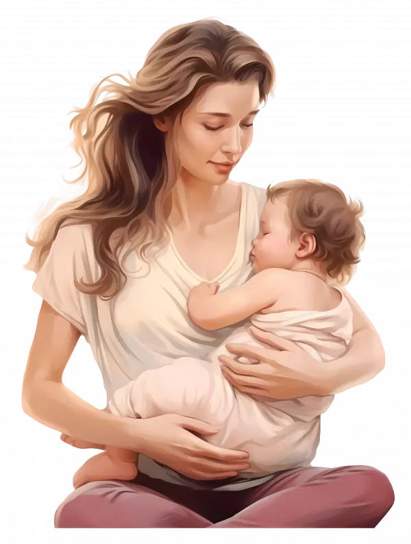 asian mother and newborn baby illustration