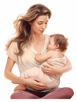 asian mother and newborn baby illustration