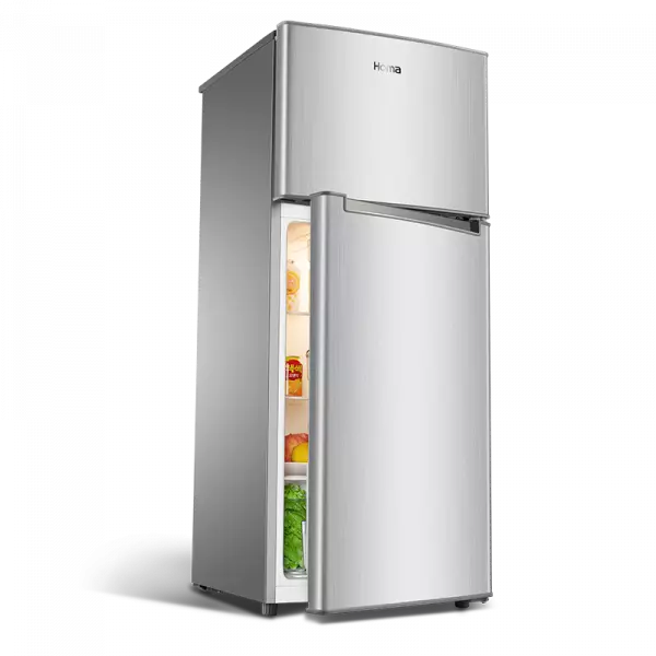 half-open silver top-mount refrigerator kitchen appliance png