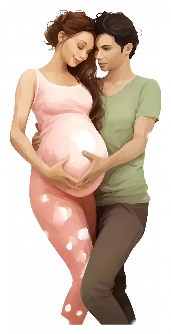 pregnant couple hugging in realistic depiction