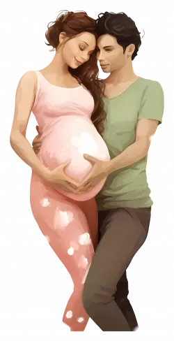 pregnant couple hugging in realistic depiction
