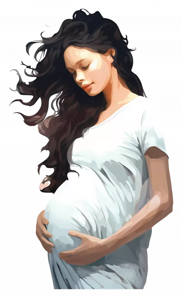 pregnant woman with growing belly with white skirt