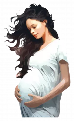 pregnant woman with growing belly with white skirt