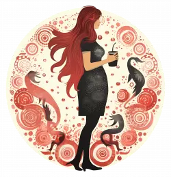 woman in black dress holding a coffee cup