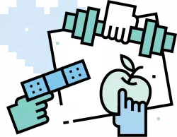 drawing of puzzle dumbell apple illustration for career page
