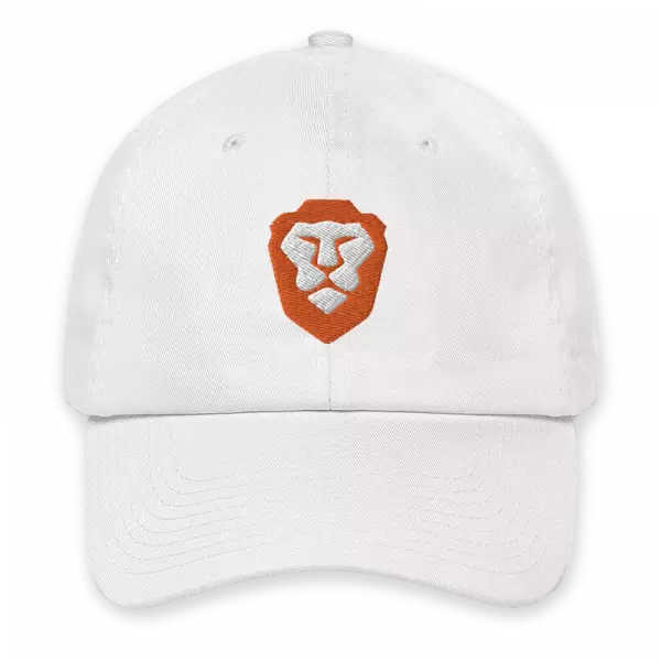 white cap with orange brave branding