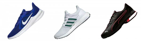 3 shoes aligned horizontally transparent png