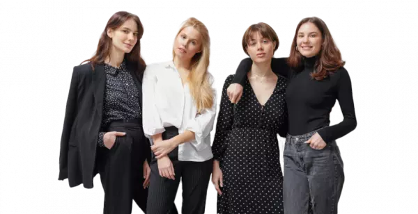 girls women standing and smiling together