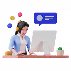 customer support girl infront of laptop calling customer