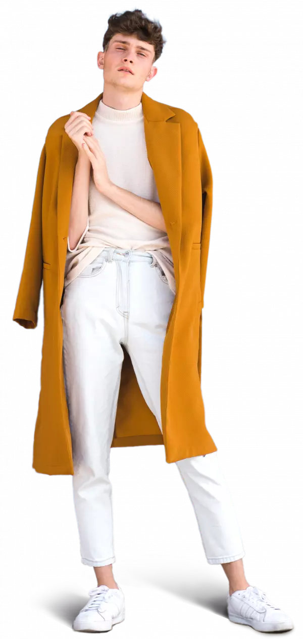 men fashion model wearing orange cloth jacket