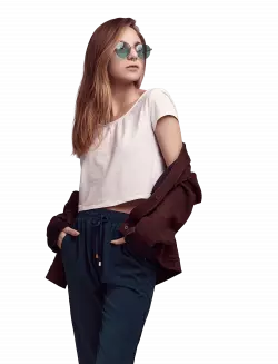 women model wearing jeans and top with sunglass posing for photo