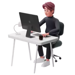 boy sitting and working on laptop and desktop free transparent png