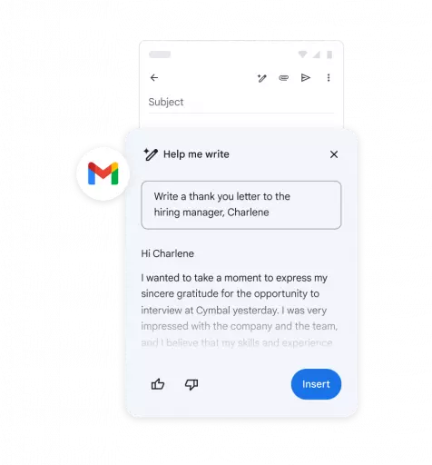 gmail dashboard screen with gemini helps writing