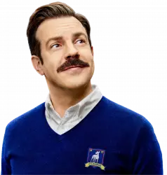 moustache men wearing blue dress, men with golden hair, ted lasso