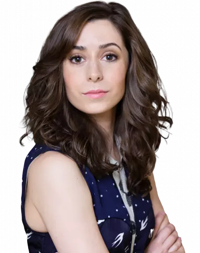 tracy woman golden hair wearing blue dress