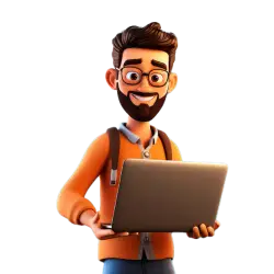 orange tshirt wearing man using laptop