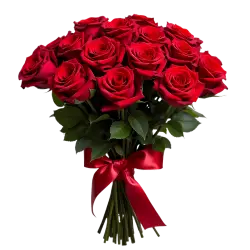 luxurious red rose bouquet tied with satin ribbon