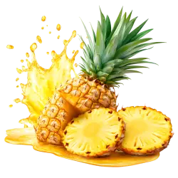 Fresh pineapple with sliced pieces and juice splash isolated on transparent background