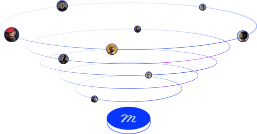 People avatars connected in circular network lines representing social media or digital connections on transparent background