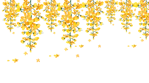 Yellow hanging flowers border with decorative floral design isolated on transparent background