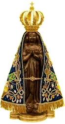 Religious statue of Madonna wearing a golden crown isolated on transparent background