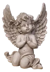 Praying cherub angel statue with wings isolated on transparent background